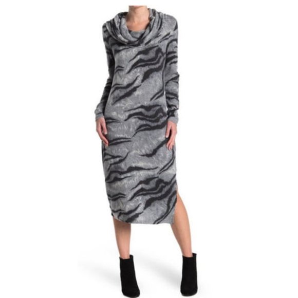Catherine Malandrino Dresses & Skirts - Catherine Malandrino NEW NWT XS Gray Black Dress Cowl Neck Animal Print
